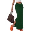 image:imageLYANER Womens High Waisted Bodycon Maxi Skirt Ruched Side Split Pencil Long Skirt with Flap PocketsDark Green