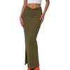 image:imageLYANER Womens High Waisted Bodycon Maxi Skirt Ruched Side Split Pencil Long Skirt with Flap PocketsPure Army Green