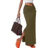 image:imageLYANER Womens High Waisted Bodycon Maxi Skirt Ruched Side Split Pencil Long Skirt with Flap PocketsPure Army Green