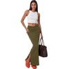 image:imageLYANER Womens High Waisted Bodycon Maxi Skirt Ruched Side Split Pencil Long Skirt with Flap PocketsPure Army Green