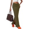 image:imageLYANER Womens High Waisted Bodycon Maxi Skirt Ruched Side Split Pencil Long Skirt with Flap PocketsPure Army Green