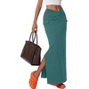 image:imageLYANER Womens High Waisted Bodycon Maxi Skirt Ruched Side Split Pencil Long Skirt with Flap PocketsPure Bean Green