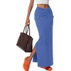 image:imageLYANER Womens High Waisted Bodycon Maxi Skirt Ruched Side Split Pencil Long Skirt with Flap PocketsPure Cowboy Blue