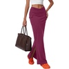image:imageLYANER Womens High Waisted Bodycon Maxi Skirt Ruched Side Split Pencil Long Skirt with Flap PocketsPure Plum Purple
