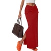image:imageLYANER Womens High Waisted Bodycon Maxi Skirt Ruched Side Split Pencil Long Skirt with Flap PocketsRed