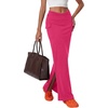 image:imageLYANER Womens High Waisted Bodycon Maxi Skirt Ruched Side Split Pencil Long Skirt with Flap PocketsRose