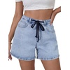 image:imageLYANER Womens High Waisted Stretchy Drawstring Casual Denim Shorts with PocketsLight Blue