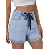 image:imageLYANER Womens High Waisted Stretchy Drawstring Casual Denim Shorts with PocketsLight Blue
