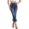 image:imageLYANER Womens High Waisted Stretchy Flare Raw Hem Trendy Cropped Jeans Denim Pants with PocketsDark Blue