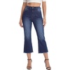 image:imageLYANER Womens High Waisted Stretchy Flare Raw Hem Trendy Cropped Jeans Denim Pants with PocketsDark Blue