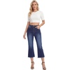 image:imageLYANER Womens High Waisted Stretchy Flare Raw Hem Trendy Cropped Jeans Denim Pants with PocketsDark Blue