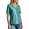 image:imageLYANER Womens Hollow Out Short Sleeve V Neck Dressy Casual Blouse Top ShirtsTeal Blue