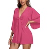 image:imageLYANER Womens Jumpsuit Polka Dots Deep V Neck Tie Knot Half Sleeve Romper PlaysuitRose