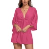 image:imageLYANER Womens Jumpsuit Polka Dots Deep V Neck Tie Knot Half Sleeve Romper PlaysuitRose