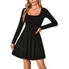 image:imageLYANER Womens Long Sleeve Mini Dress Loose Casual Empire Waist Above Knee Length DressesSolid Black