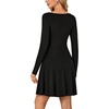 image:imageLYANER Womens Long Sleeve Mini Dress Loose Casual Empire Waist Above Knee Length DressesSolid Black