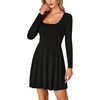 image:imageLYANER Womens Long Sleeve Mini Dress Loose Casual Empire Waist Above Knee Length DressesSolid Black