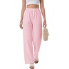 image:imageLYANER Womens Low Rise Striped Pants Wide Leg Cotton Elastic Drawstring Pajama Lounge Wear SleepweaPink