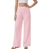 image:imageLYANER Womens Low Rise Striped Pants Wide Leg Cotton Elastic Drawstring Pajama Lounge Wear SleepweaPink