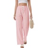 image:imageLYANER Womens Low Rise Striped Pants Wide Leg Cotton Elastic Drawstring Pajama Lounge Wear SleepweaPure Red