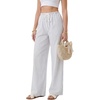 image:imageLYANER Womens Low Rise Striped Pants Wide Leg Cotton Elastic Drawstring Pajama Lounge Wear SleepweaSolid White