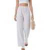 image:imageLYANER Womens Low Rise Striped Pants Wide Leg Cotton Elastic Drawstring Pajama Lounge Wear SleepweaSolid White