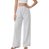 image:imageLYANER Womens Low Rise Striped Pants Wide Leg Cotton Elastic Drawstring Pajama Lounge Wear SleepweaSolid White