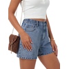 image:imageLYANER Womens Mid Rise Elastic Waist Straight Leg Casual Denim Jean Shorts with PocketsBlue