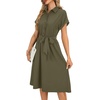 image:imageLYANER Womens Midi Dresses V Neck Button Down Tie Waist Short Sleeve Ruffle Hem DressArmy Green