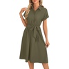 image:imageLYANER Womens Midi Dresses V Neck Button Down Tie Waist Short Sleeve Ruffle Hem DressArmy Green