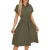 image:imageLYANER Womens Midi Dresses V Neck Button Down Tie Waist Short Sleeve Ruffle Hem DressArmy Green