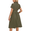 image:imageLYANER Womens Midi Dresses V Neck Button Down Tie Waist Short Sleeve Ruffle Hem DressArmy Green