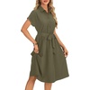 image:imageLYANER Womens Midi Dresses V Neck Button Down Tie Waist Short Sleeve Ruffle Hem DressArmy Green