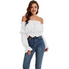 image:imageLYANER Womens Off Shoulder Puff Long Sleeve Ruffle Ruched Trim Tube Crop Top Blouse Pure Black XLarge