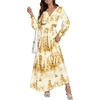 image:imageLYANER Womens Print Deep V Neck Puff Long Sleeve Cut Out Side Flowy Long DressFloral Ginger