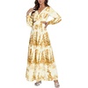 image:imageLYANER Womens Print Deep V Neck Puff Long Sleeve Cut Out Side Flowy Long DressFloral Ginger
