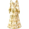 image:imageLYANER Womens Print Deep V Neck Puff Long Sleeve Cut Out Side Flowy Long DressFloral Ginger