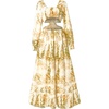 image:imageLYANER Womens Print Deep V Neck Puff Long Sleeve Cut Out Side Flowy Long DressFloral Ginger