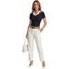 image:imageLYANER Womens Ribbed Collared Color Block Short Sleeve Slim Fit Work Business Tee TopBlack