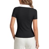 image:imageLYANER Womens Ribbed Collared Color Block Short Sleeve Slim Fit Work Business Tee TopBlack