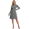 image:imageLYANER Womens Ribbed Knit Mock Neck Long Sleeve Ruched Ruffle A Line Casual Mini DressArmy Green