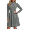 image:imageLYANER Womens Ribbed Knit Mock Neck Long Sleeve Ruched Ruffle A Line Casual Mini DressArmy Green
