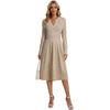 image:imageLYANER Womens Ribbed Knit V Neck Long Sleeve Ruffle A Line Casual Midi Dress with PocketsKhaki