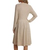 image:imageLYANER Womens Ribbed Knit V Neck Long Sleeve Ruffle A Line Casual Midi Dress with PocketsKhaki