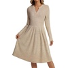 image:imageLYANER Womens Ribbed Knit V Neck Long Sleeve Ruffle A Line Casual Midi Dress with PocketsKhaki