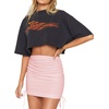 image:imageLYANER Womens Ribbed Side Drawstring Ruched Stretchy Mini Pencil Bodycon Short SkirtPink