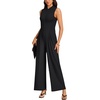 image:imageLYANER Womens Ribbed Zipper V Neck Sleeveless Wide Leg Casual Long Pants Romper JumpsuitsBlack