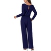 image:imageLYANER Womens Round Neck Long Sleeve Keyhole Back Waist Tie Romper Wide Leg Pant Jumpsuit with pocketsNavy Blue