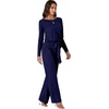image:imageLYANER Womens Round Neck Long Sleeve Keyhole Back Waist Tie Romper Wide Leg Pant Jumpsuit with pocketsNavy Blue