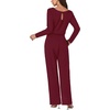 image:imageLYANER Womens Round Neck Long Sleeve Keyhole Back Waist Tie Romper Wide Leg Pant Jumpsuit with pocketsWine Red